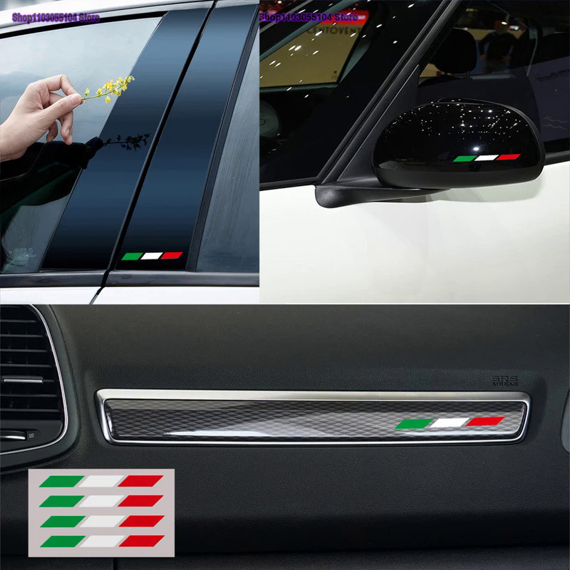 4pcs Reflective Italian Flag Color Vinyl Car Rearview Mirror Auto Body Sticker For Fiat 500 Abarth A