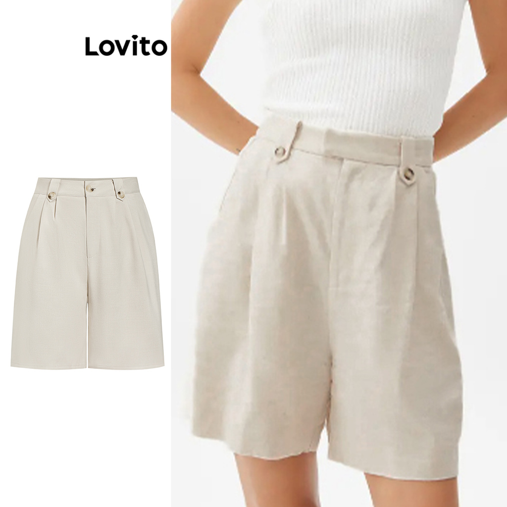 Lovito ปุ่มซิปธรรมดาหรูหราสั้นสำหรับผู้หญิง L99ED285
