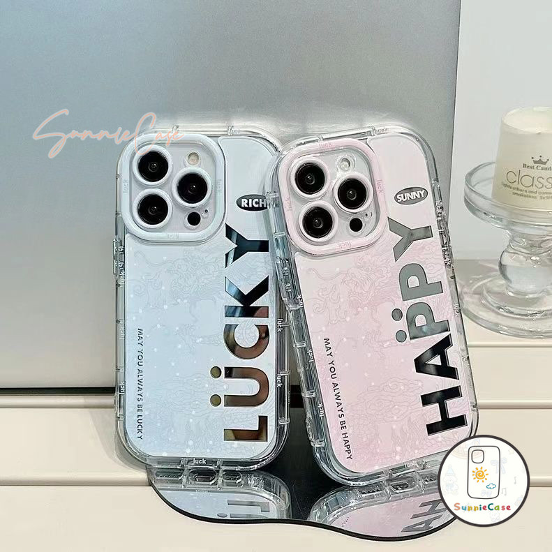 เคส IPhone 1215 13 14 11 7 Plus Pro Max 7 14 15 8 X XS Plus XR Max SE 2020 จดหมาย โชคดี ตลกดี ง่าย ๆ พื้นผิวกระจก เคส
