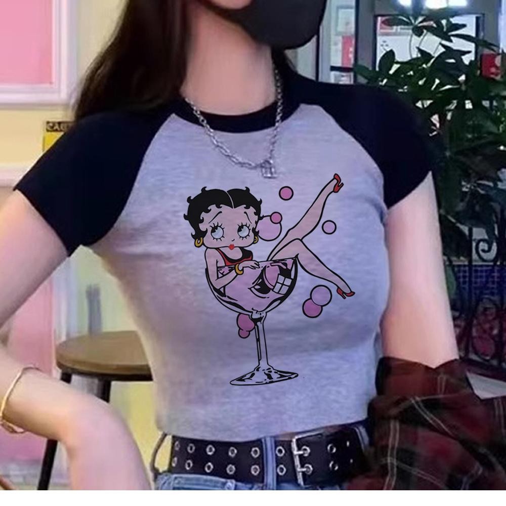 Betty Boop gothic vintage cyber y2k เสื้อครอปสาว Harajuku ความงาม hippie cyber y2k เสื้อผ้า