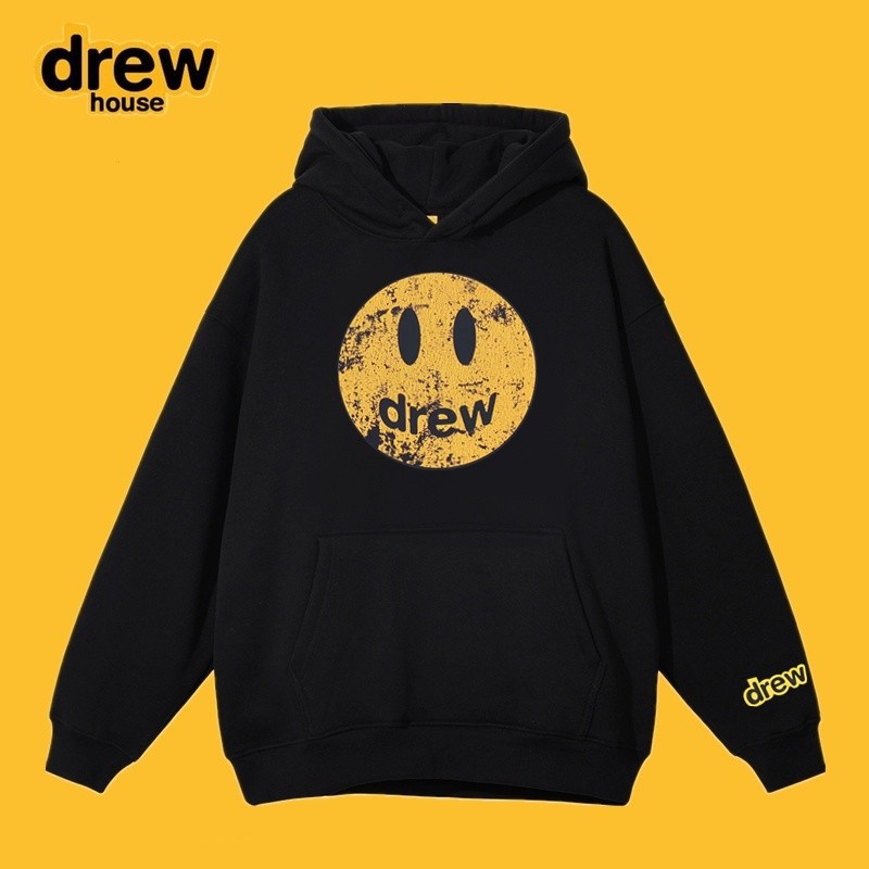 Drew House do old Fact cartoon smiley เสื้อกันหนาวมีฮู้ดผู้ชายฤดูใบไม้ร่วงและฤดูหนาว high street หลวมบวกลงเสื้อคู่Size S