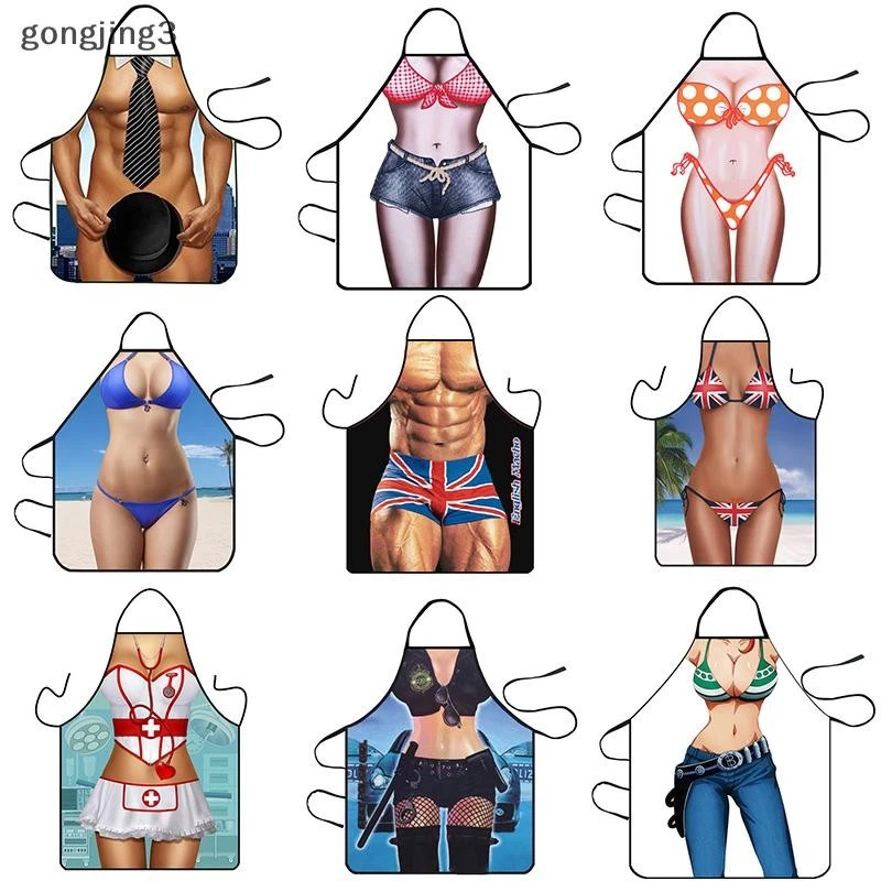 Gongjing3 ตลกกล้ามเนื้อ Man ผ้ากันเปื้อนครัวเซ็กซี่ผู้หญิงทําอาหาร Pinafore เครื่องมือทําความสะอาดบ้าน th