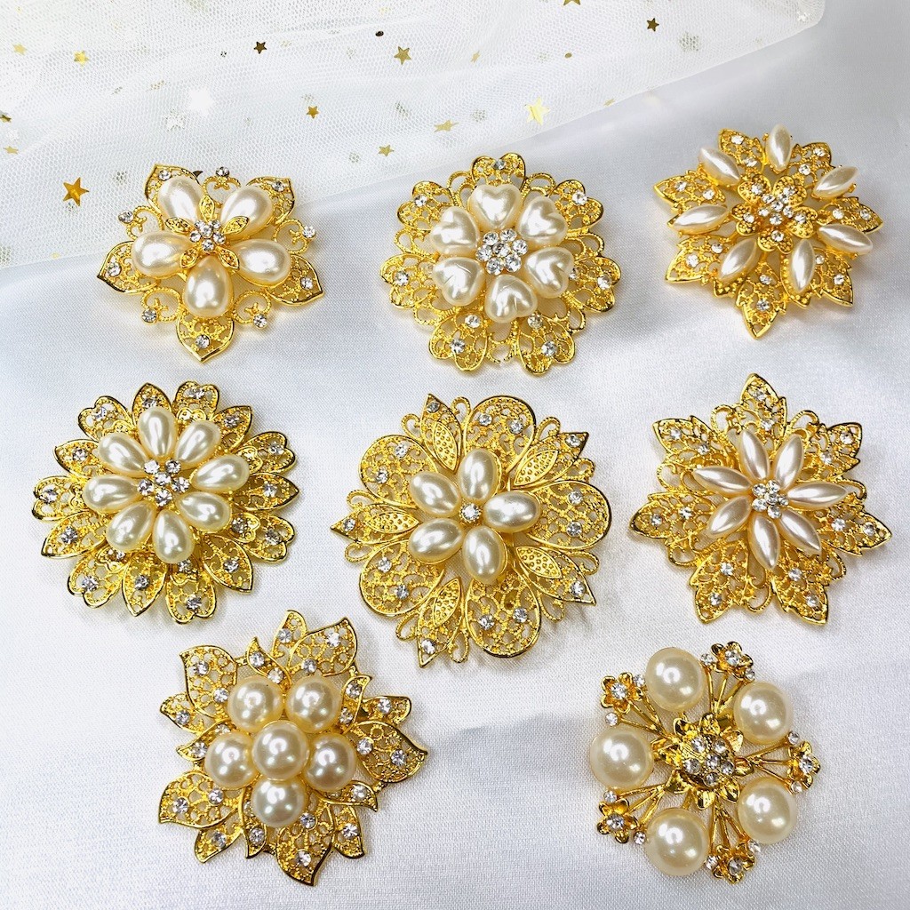 เข็มกลัดมุกอัลลอย เข็มกลัดใหญ่แฟชั่น เข็มกลัดดอกไม้มุก เข็มกลัดทอง