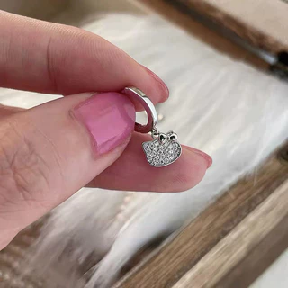 2 ชิ้น/เซ็ตแฟชั่น Rhinestone Alloy Bowknot Cat ต่างหูสําหรับผู้หญิง