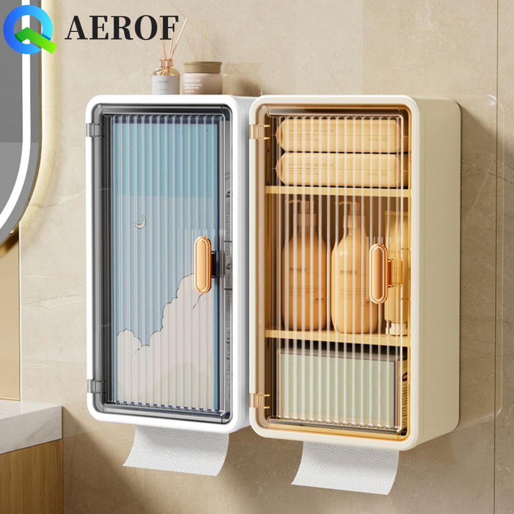 Aerof กล่องเก็บของในห้องน้ํา,ที่ใส่แต่งหน้ากันน้ําพลาสติก,แสงหรูหรากันฝุ่นติดผนังความจุขนาดใหญ่กล่องทิชชู่แบบสกัดสําหรับบ้าน