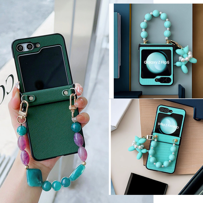Luken เกาหลีหรูหราอัญมณีสร้อยข้อมือน่ารักสั้นบานพับหนังสําหรับ Samsung Galaxy Z FLIP 5 สําหรับ Galax