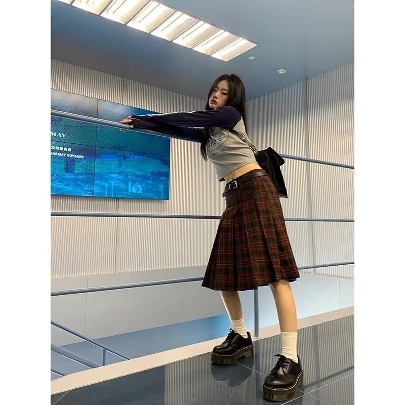 ขายร้อน! F & X กระโปรงลายสก๊อตสไตล์อเมริกันทรงเอกระโปรงเอวสูงลายสก๊อตสำหรับผู้หญิง2024กระโปรงเอวสูงแบบใหม่สำหรับฤดูใบไม้ร่วงกระโปรงพลีทดีไซน์เฉพาะกลุ่มกระโปรงครึ่งตัวสำหรับคนตัวเล็ก