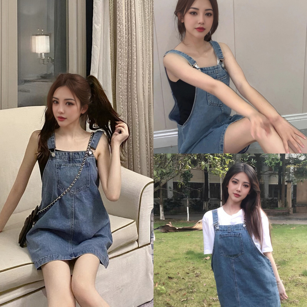พร้อมส่ง ชุดเอี๊ยมกระโปรงยีนส์สไตล์ย้อนยุค สวมใส่สบายสุดๆ สำหรับผู้หญิง