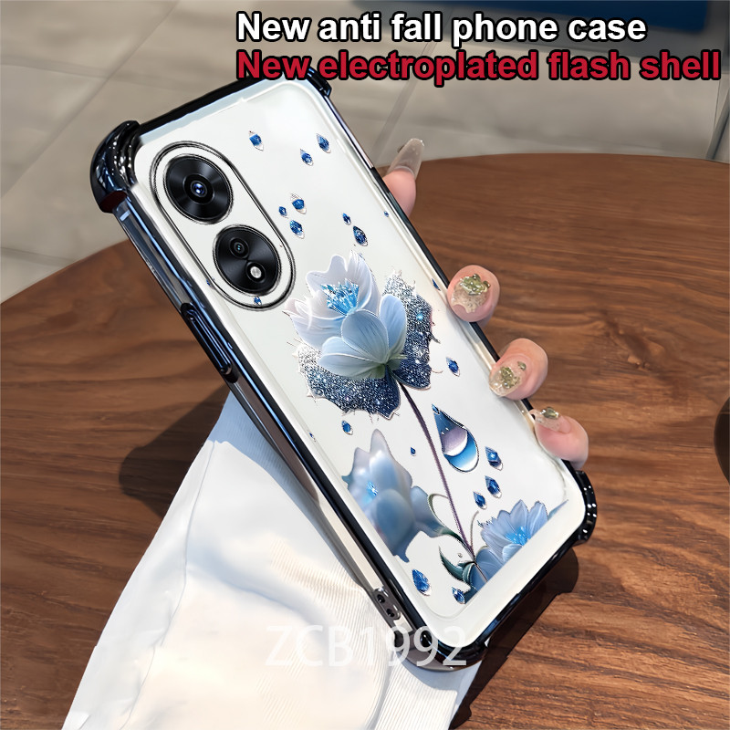 ขายร้อน Case สําหรับ OPPO A17 A18 A38 4G A97 A58 A78 4G 5G เคสโทรศัพท์ TPU คริสตัล raindrop รูปแบบดอกไม้สีฟ้าสี่มุม anti drop เคสใส ราคา ถูกที่สุด ดีลบีเคเค แกลเลอรีภาพที่ 8