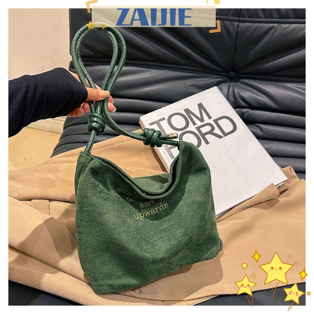 Zaijie24 กระเป๋าถือ, Suede Rope Buckle Design กระเป๋าสะพาย, Succinct หลากสีสายรัดปรับได้กระเป๋าถือหญิง