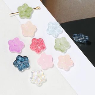 St. kunkka 10 ชิ้นลูกปัดดอกไม้แก้วโปร่งใสที่มีสีสัน Cherry Blossom ลูกปัดสําหรับ DIY สร้อยข้อมือสร้อยคอทํา