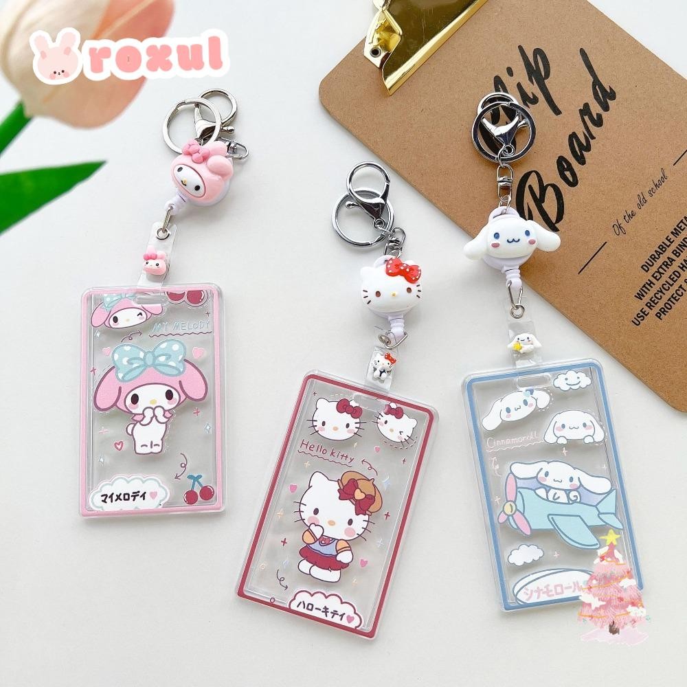 Roxul ซองใส่บัตรการ์ตูน, พวงกุญแจ Kuromi Melody Sanrio ชุดการ์ด, ที่เก็บการ์ดแบบพกพา Retractable Bus Card Bag นักเรียน