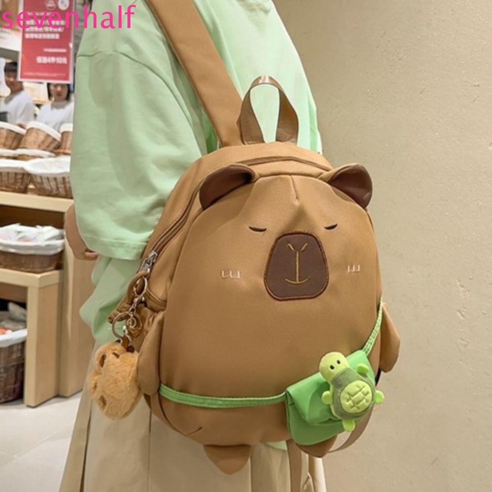 Sevenhalf Tortoise Capybara Backpack, Animal Cartoon Capibara Shoulder Bag, Portable Korean Style Capybara Pendant Large Capacitybara School Bag Student