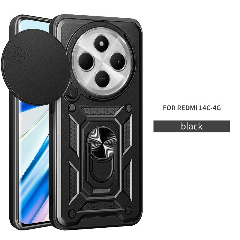 14c แหวนแม่เหล็กขาตั้งเกราะสําหรับ Xiaomi Redmi 14C 4G 14 C 14R กันกระแทกสไลด์เลนส์ป้องกันกล้องเคสโทรศัพท์