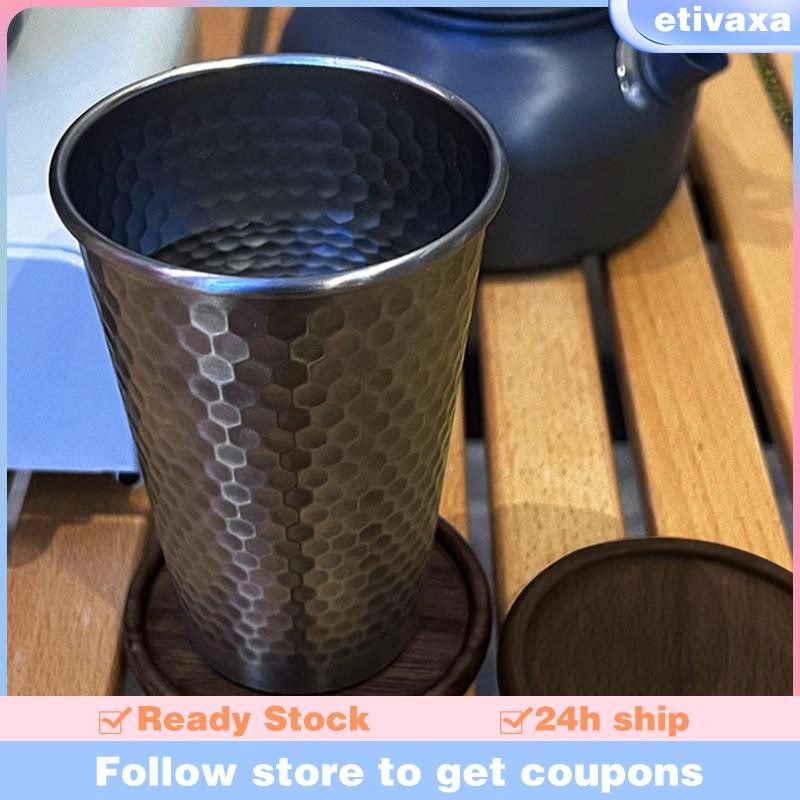 [Etivaxa] ถ้วยไม้ Coaster Cup Round Vintage Water Cup Coasters for Table