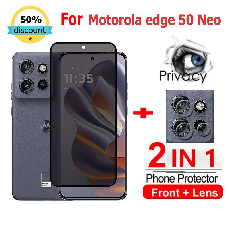 2 in 1 ฟิล์ม Motorola Edge 50 Neo ฟิล์มกระจกนิรภัยกันรอยหน้าจอ กันแอบมอง เพื่อความเป็นส่วนตัว สําหรับ Motorola Moto G55 G35 G04s G54 G84 G60 G32 G82 G52 G71 G62 Edge 50 40 30 20 Pro Neo Ultra 5G ฟิล์มกันรอย ฟิล์มกล้อง