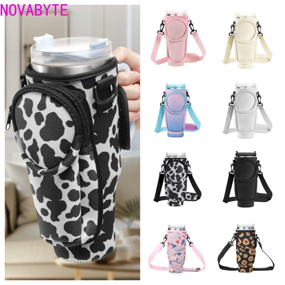 Novabyte 40oz Thermos Cup Bag, Crossbody with Phone Pocket Water Bottle Carrier Bag, สะดวกแบบพกพาลายวัวสีสันสดใสที่วางขวดฟางกระเป๋าเดินทาง