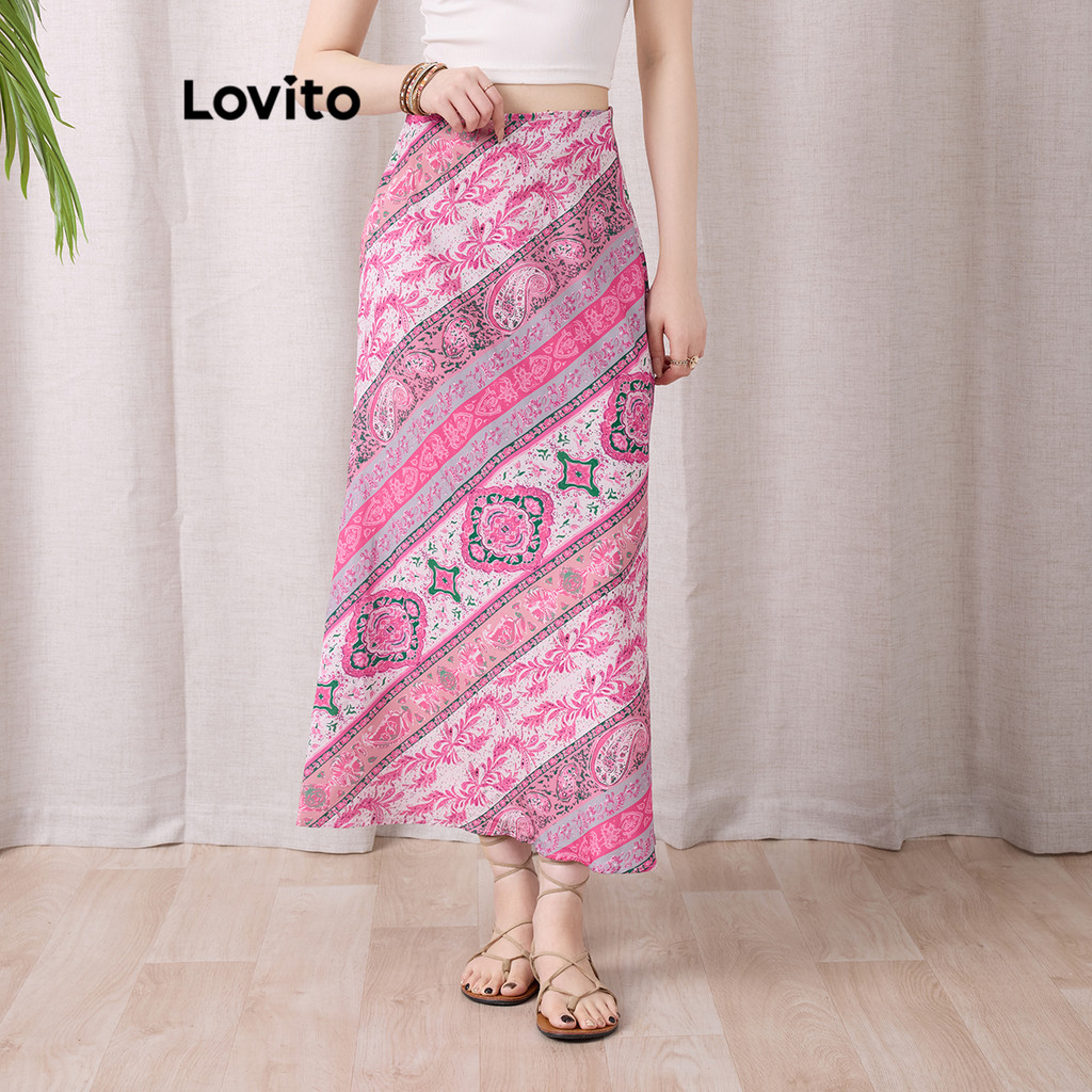 Lovito กระโปรงพิมพ์ลายชนเผ่า โบฮีเมียนสำหรับผู้หญิง L105MD405