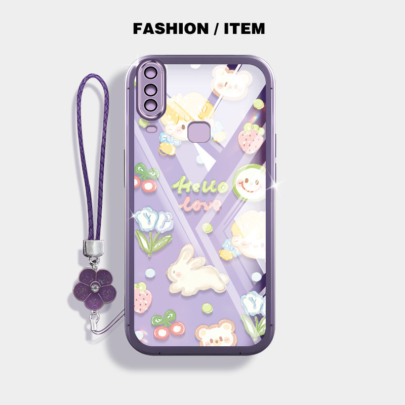 น่ารักการ์ตูนเคสโทรศัพท์สําหรับvivo Y17 Y15 Y12 Y12i Y11 2019 1902 1901 1906 ปลอกโปร่งใสฝาครอบป้องกันดอกไม้เชือกแขวน