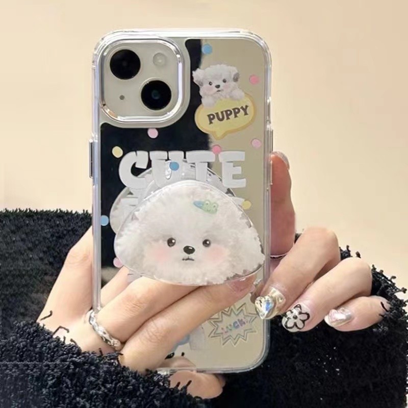 ภาษาอังกฤษตุ๊กตาสุนัขวงเล็บเหมาะสําหรับ Samsung s23ultra/s22 + เคสโทรศัพท์ซิลิโคน s21fe กระจกแต่งหน้า s20 การ์ตูน note20 สาวน่ารัก s10+Shock-proof a53a54/a52s