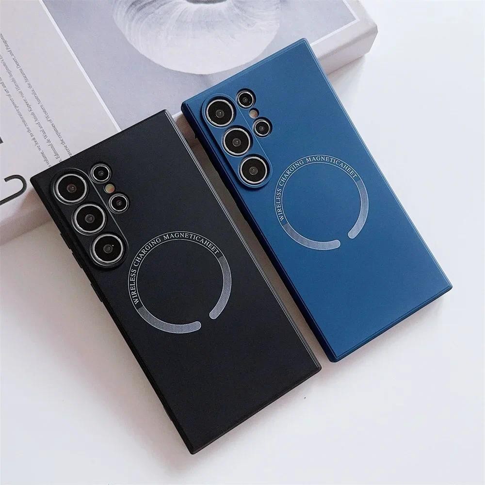 เคสซิลิโคนเหลวสําหรับ Samsung S24 S23 FE S22 S21 Ultra Plus S23ultra S24ultra โทรศัพท์สําหรับฝาครอบป้องกันแม่เหล็ก