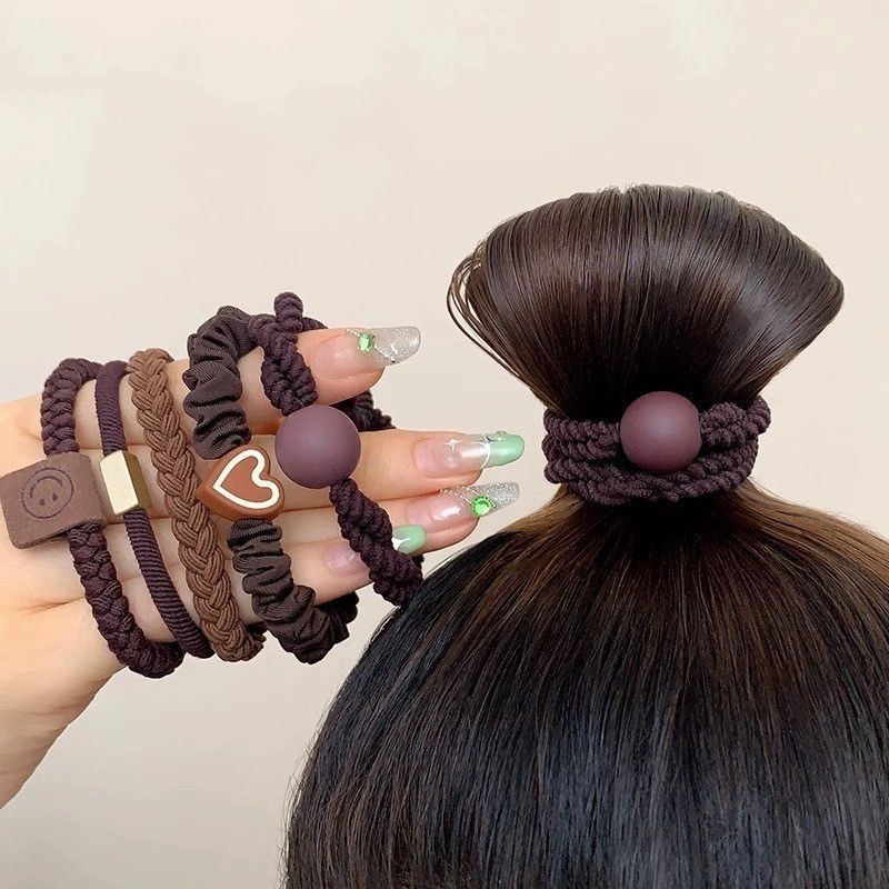 5 ชิ้น/เซ็ตความยืดหยุ่นสูงสีครีมชุดยางรัดสําหรับผู้หญิง Hairtie อุปกรณ์เสริมผม