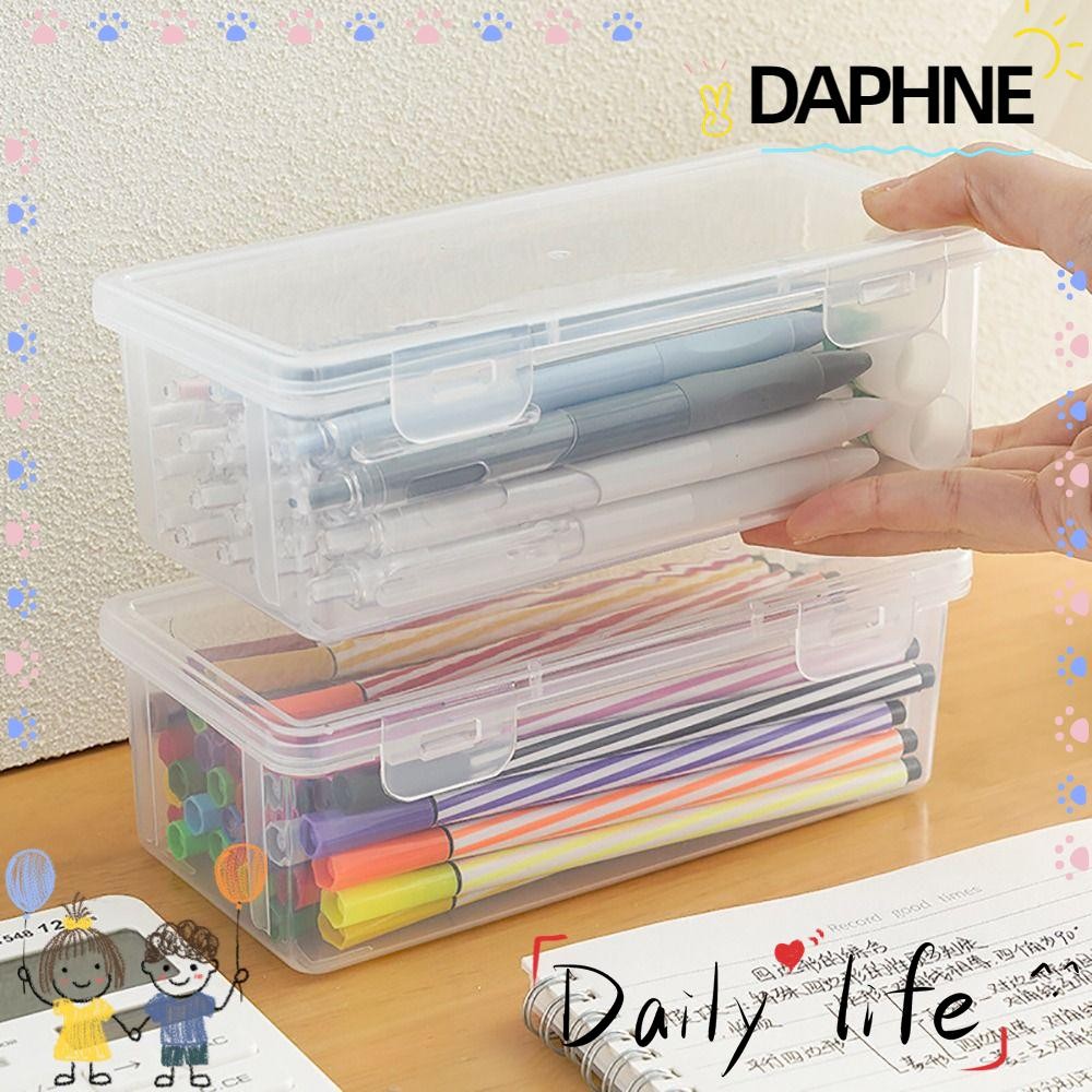 Daphne ดินสอ 1 ชิ้น, อุปกรณ์เครื่องเขียนโรงเรียนความจุขนาดใหญ่กล่องดินสอพลาสติก, มัลติฟังก์ชั่นพร้อมกล่องเก็บของแบบใสหัวเข็มขัด