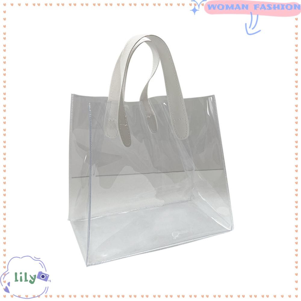 Lily กระเป๋าช้อปปิ้งแบบใส, กระเป๋าโท้ทแบบใส PVC, กระเป๋าเก็บของกันน้ําที่จับที่ใช้งานได้จริง