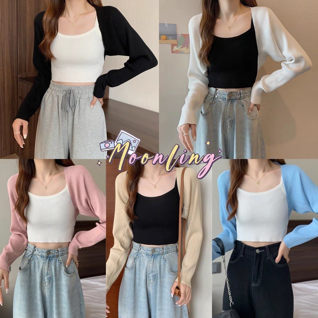 🌜Moonling🌛เสื้อคลุมไหมพรมแขนยาว คลุมบาง ตัวสไตล์​เกาหลี ผ้าร่องใส่สบาย คลุมครึ่งตัวสไตล์เกาหลี สีน่ารัก ใส่สบาย *23150*