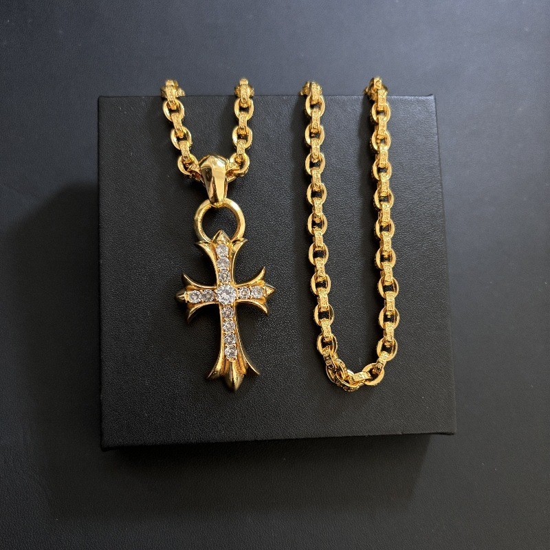 CH♥ สร้อยคอ  Gold 22K Cross Diamond สร้อยคอตัวอักษรหนา 072