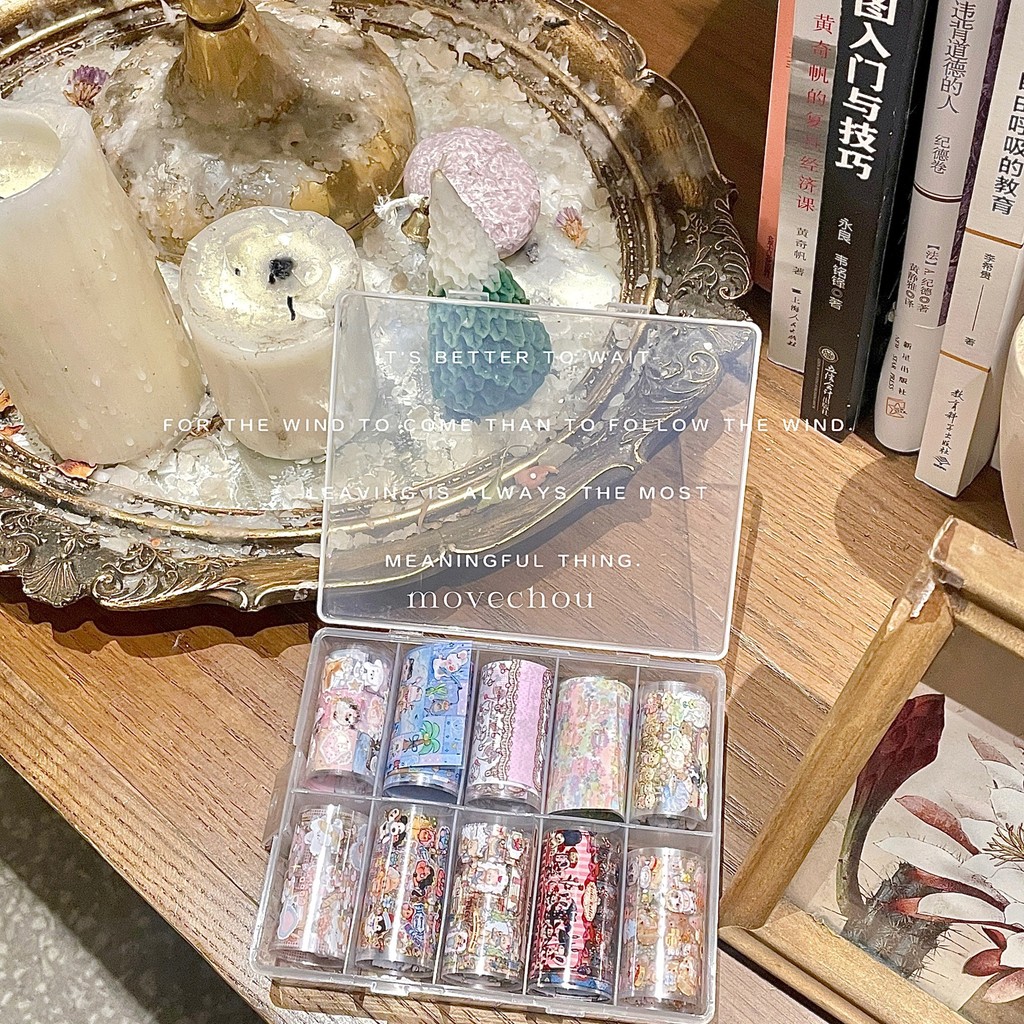 สไตล์เกาหลี ins Hand-Painted jelly cat Nails Transfer Paper Dark Fairy Tale Gothic Funeral Elements 