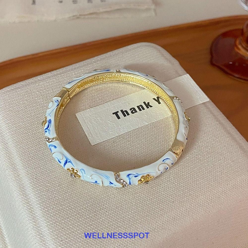 WELLNESSSPOT กําไลข้อมือวินเทจ Cloisonne แบบดั้งเดิม ประดับดอกไม้ งานฝีมือคลาสสิกสำหรับผู้หญิง