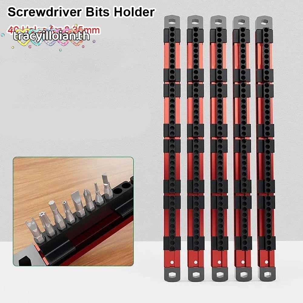 TRACYILLOIAN 1 ชิ้นแขนชั้นเก็บ, 6.35 มม.ชุดหัวไขควง Bits Holder, ทนทาน 40 หลุมพร้อมอลูมิเนียมแม่เหล็กเครื่องมือ Organizer สําหรับช่างไฟฟ้าอุปกรณ์เครื่องมือ