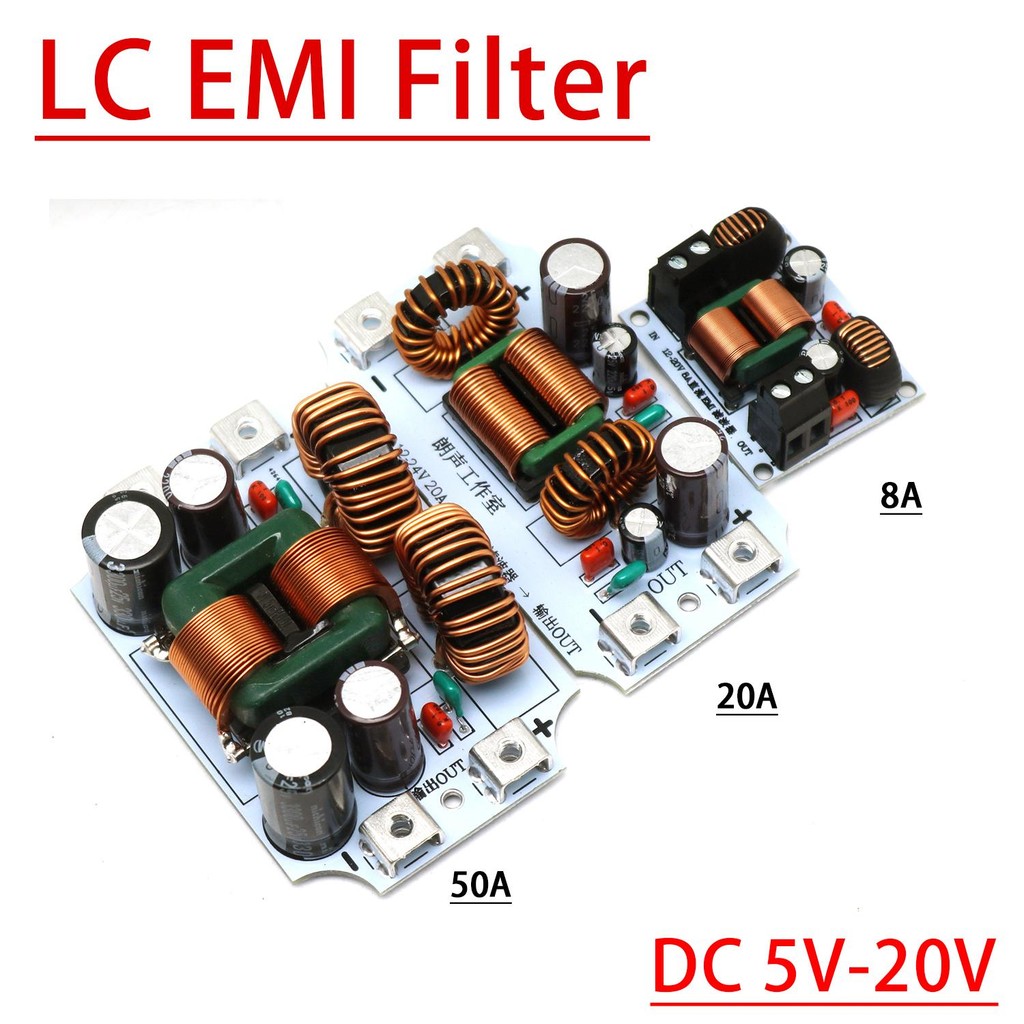 8A 20A 50A เครื่องเสียงรถยนต์ Power Filter DC LC EMI กรองรบกวนแม่เหล็กไฟฟ้าความถี่สูง EMC purification noise Filtering