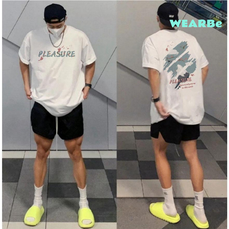 BOXY เสื้อยืดผู้ชายขนาดใหญ่แขนสั้นสีขาว Cool Premium Street สไตล์รอบคอผู้ใหญ่ Distro C743