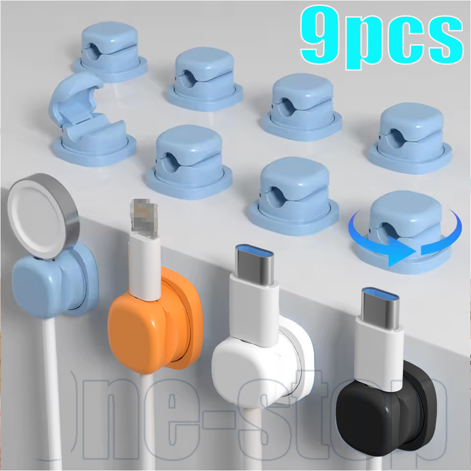 คลิปหนีบสายไฟแบบหมุนได้ 9 ชิ้น | 360° การออกแบบแบบหมุนและสปริง 4 สี – ที่เก็บสายไฟขนาดกะทัดรัดสําหรับการจัดการสายไฟโต๊ะ