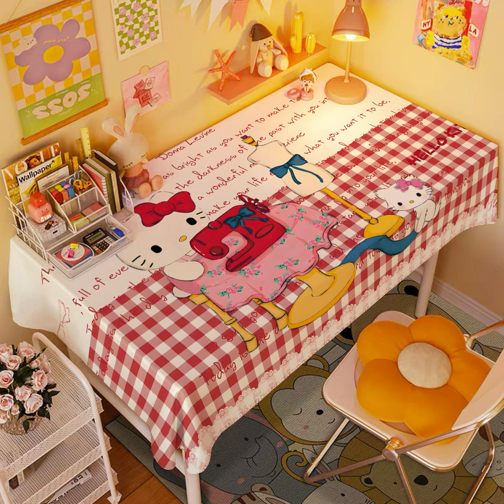 การ์ตูน HelloKitty ผ้าปูโต๊ะ Kuromi Melody ins สไตล์น่ารักสาวหัวใจตารางเสื่อ High-value Room โต๊ะเครื่องแป้งผ้าปูโต๊ะ
