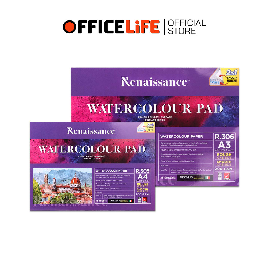 Renaissance (เรนาซองซ์) สมุดวาดเขียนสีน้ำ สมุด กระดาษร้อยปอนด์ 100ปอนด์ ขนาด A4 รุ่น R.305 / A3 R.30