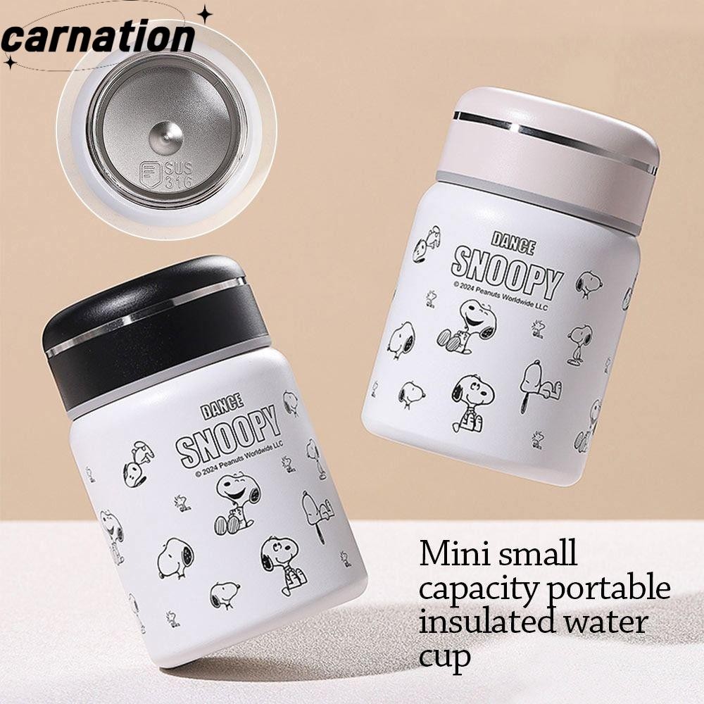 CARNATION แก้วกาแฟสําหรับเดินทาง, ถ้วยเก็บความร้อนขนาดเล็กสแตนเลส 280 มล., การ์ตูนแบบพกพา Snoopy กระติกน้ําน้ําหนักเบาป้องกันการรั่ว