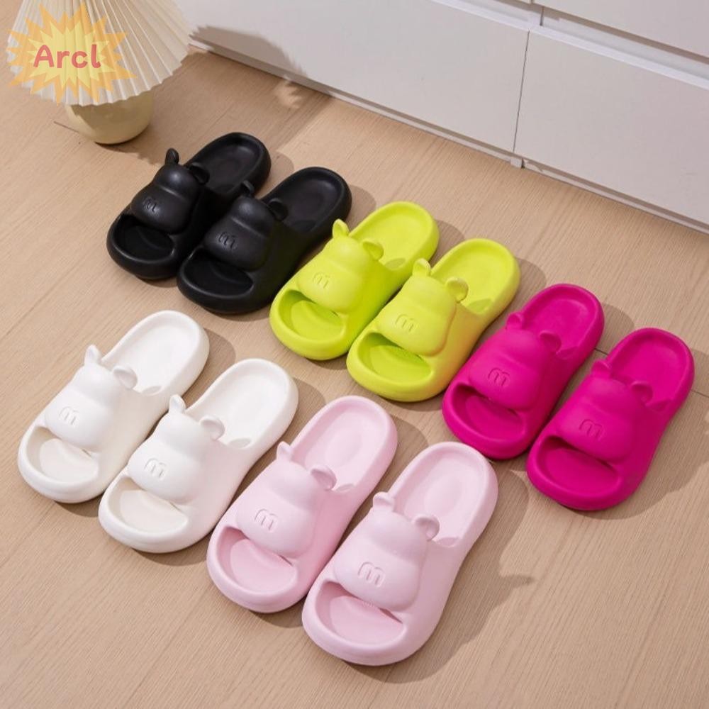 ส่วนโค้ง รองเท้าแตะในห้องน้ํา,รองเท้าชายหาดฤดูร้อนด้านล่างนุ่มลื่น,สีทึบการ์ตูนหมีสบายรองเท้าแตะผู้หญิงห้องน้ําชายหาดกลางแ