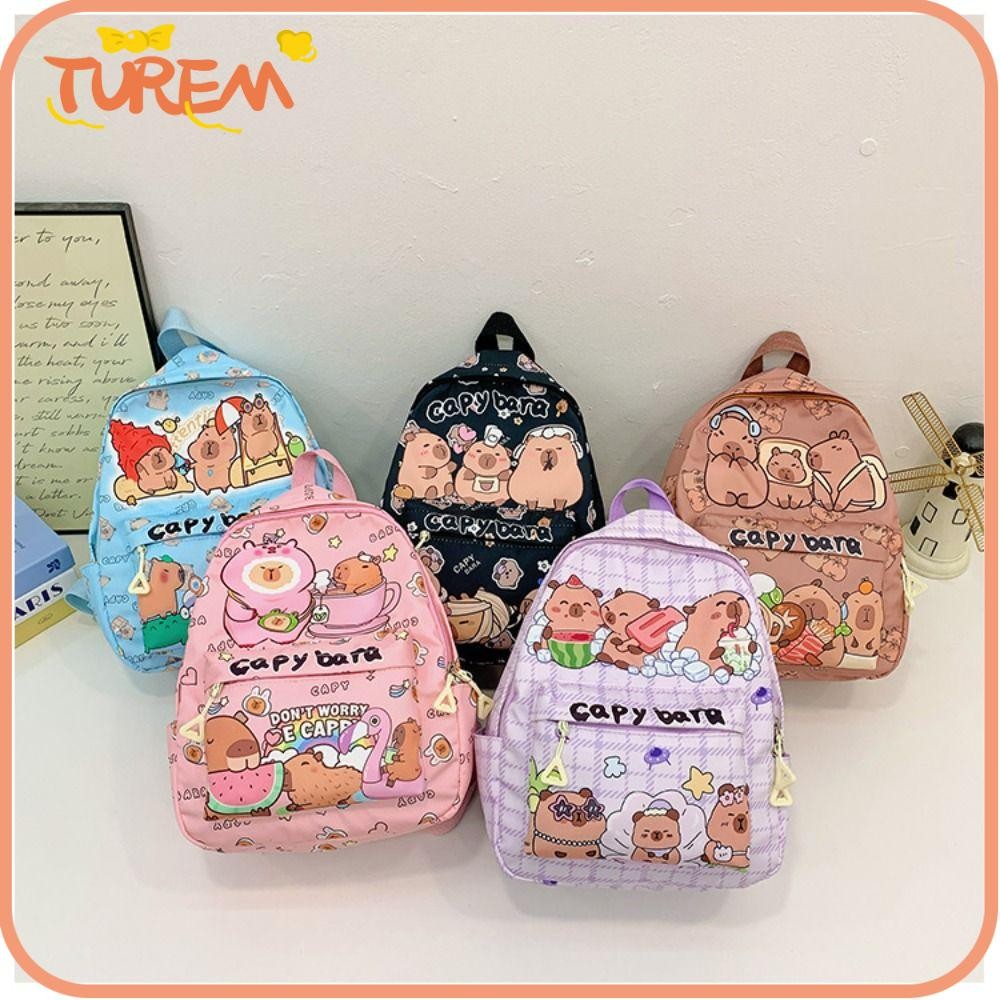 กระเป๋าเป้สะพายหลังคาปิบาร่า ออกแบบสำหรับนักเรียน สไตล์การ์ตูน ทำจากไนลอนระบายอากาศ มีความจุมากสำหรับหนังสือ