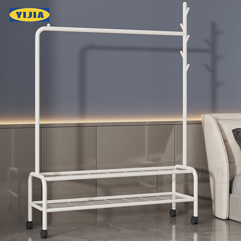 YIJIA[เสาเเขวนหมวก+กระเป๋า] ราวแขวนผ้า ราวตากผ้า พร้อมชั้นวางของด้านล่าง มีล้อเลื่อน