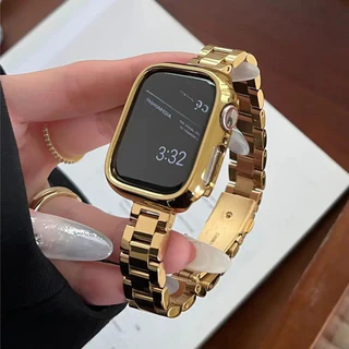 เคส + สายสแตนเลส สำหรับ Apple Watch Ultra 2 49mm/46mm/45mm/44mm/42mm/41mm/40mm/38mm สายโลหะ iWatch Series 11 10 9 8 7 6 SE 5 4 3
