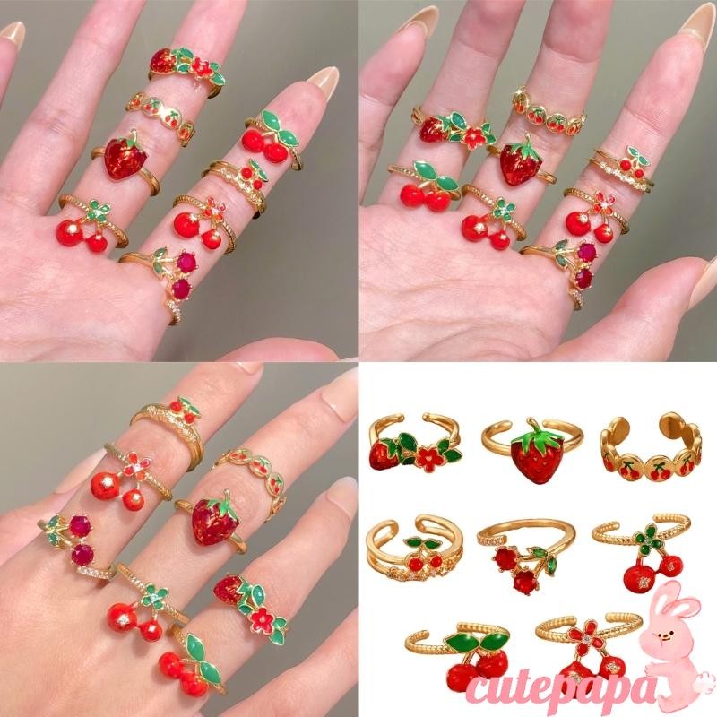 Cutep Stylish Cherry Rings Statement Rings Opening Rings พื้นผิวทองแดง แหวนแฟชั่น