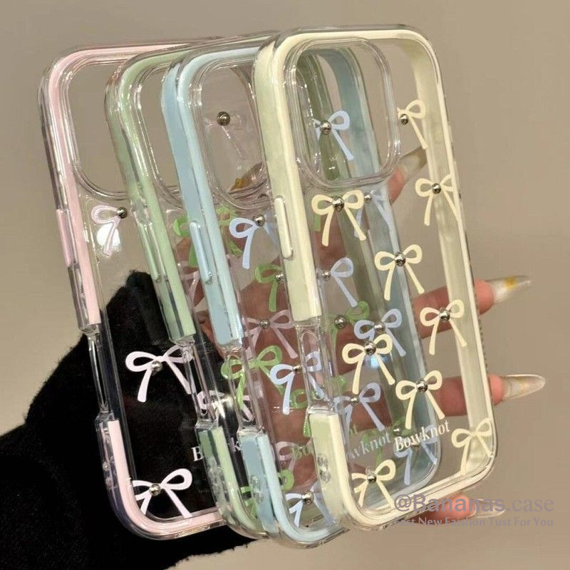 เข้ากันได้กับ iPhone 16 15 14 13 12 11 Pro Max เคสโทรศัพท์ 3D DIY Simple Candy Color Bow Soft ฝาหลัง