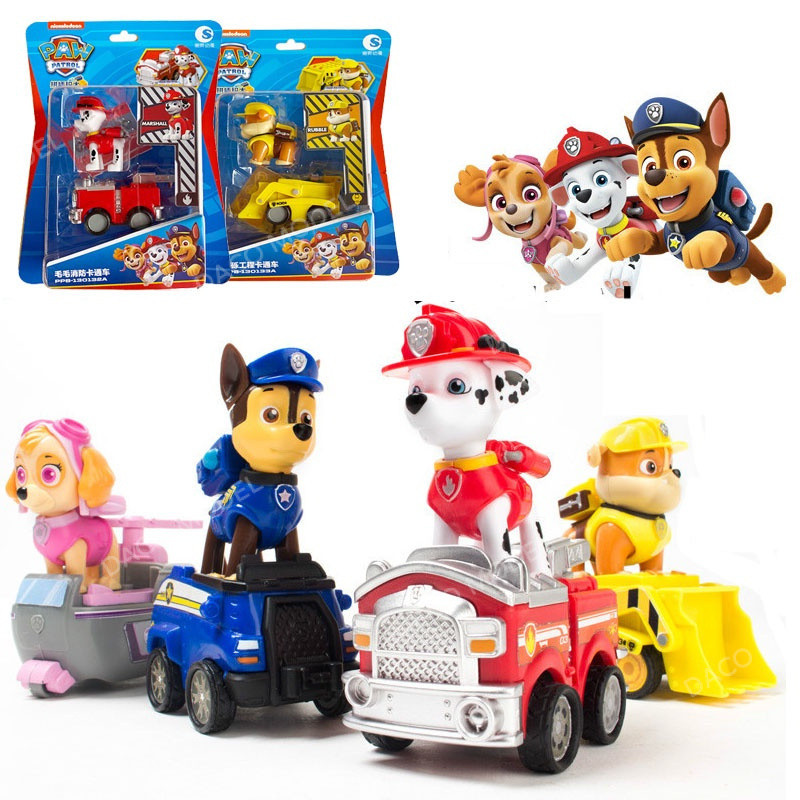 ชุดของเล่นบล็อกตัวต่อ PAW Patrol Mighty Pups Super Paws Chase Marshall Rubble Return Drive โมเดลแอคชั่นฟิกเกอร์