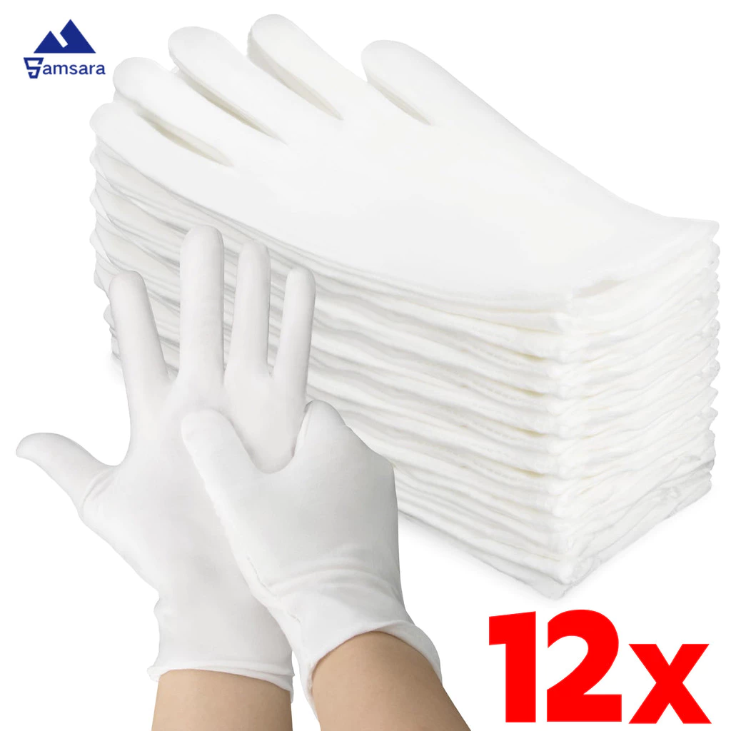ถุงมือผ้าฝ้ายยืดสีขาว 12 คู่ | ถุงมือซับป้องกันอเนกประสงค์สําหรับการดูแลผิวหนังอักเสบงานฝีมือและกิจกรรมกลางแจ้ง