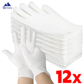 ถุงมือผ้าฝ้ายยืดสีขาว 12 คู่ | ถุงมือซับป้องกันอเนกประสงค์สําหรับการดูแลผิวหนังอักเสบงานฝีมือและกิจกรรมกลางแจ้ง