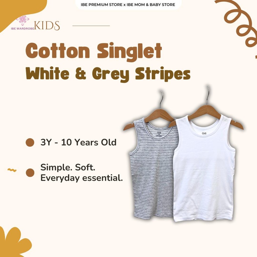 IBE Kids Boy OVS เสื้อกล้ามลายทางคอซี่โครงยืดและวงแขนเพื่อความสบาย (อายุ 3 ปี)