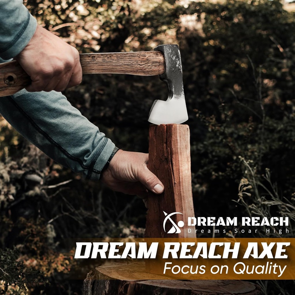 Dream Reach 14.4" Camping Hatchet พร้อม Sheath, Bushcraft Axes พร้อมที่จับคาร์บอน, ขวานแกะสลักปลอม, 